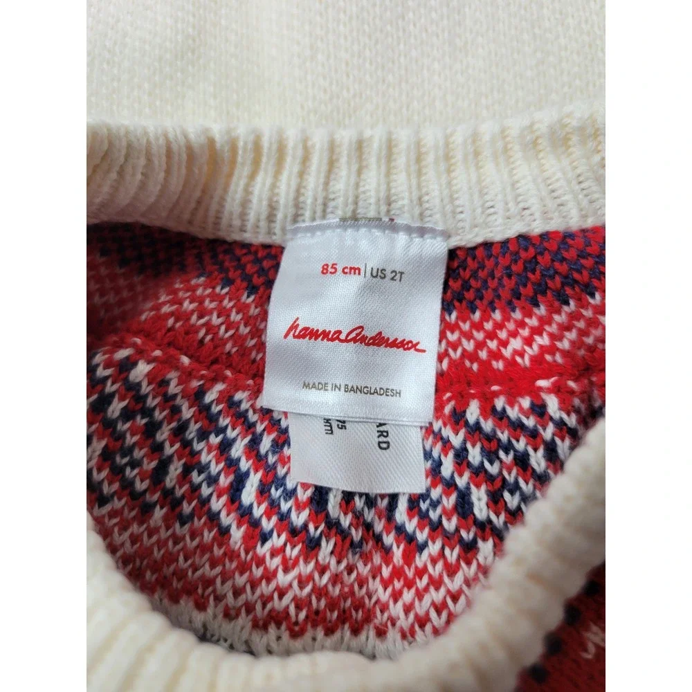 Hanna Andersson Kids 2T Fair Isle Knit Romper Cream Red‎ Blue Cotton 67226 FWH24